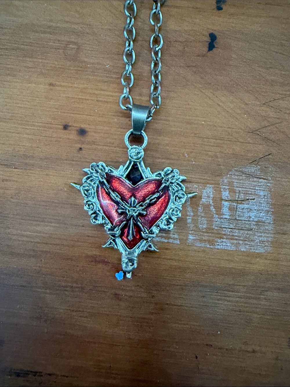 Hot Topic Red and Silver Heart Pendant Necklace